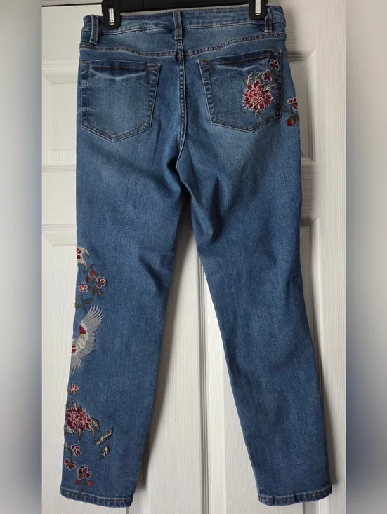 Nanette Nanette Lepore High Rise Skinny Jeans w Floral Embroidery Size 6 - Picture 7 of 14